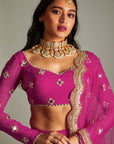 Magenta Mirror and Gota Lehenga Set - indian ethnic attire