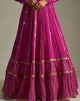 Magenta Mirror and Gota Lehenga Set - indian ethnic attire
