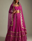 Magenta Mirror and Gota Lehenga Set - indian ethnic attire