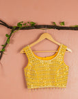 Mango Yellow Mirror Work Blouse Ivory Sharara Yellow Dupatta - ladies outfit