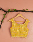 Mango Yellow Mirror Work Blouse Ivory Sharara Yellow Dupatta - ladies outfit