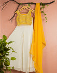 Mango Yellow Mirror Work Blouse Ivory Sharara Yellow Dupatta - ladies outfit