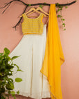 Mango Yellow Mirror Work Blouse Ivory Sharara Yellow Dupatta - ladies outfit