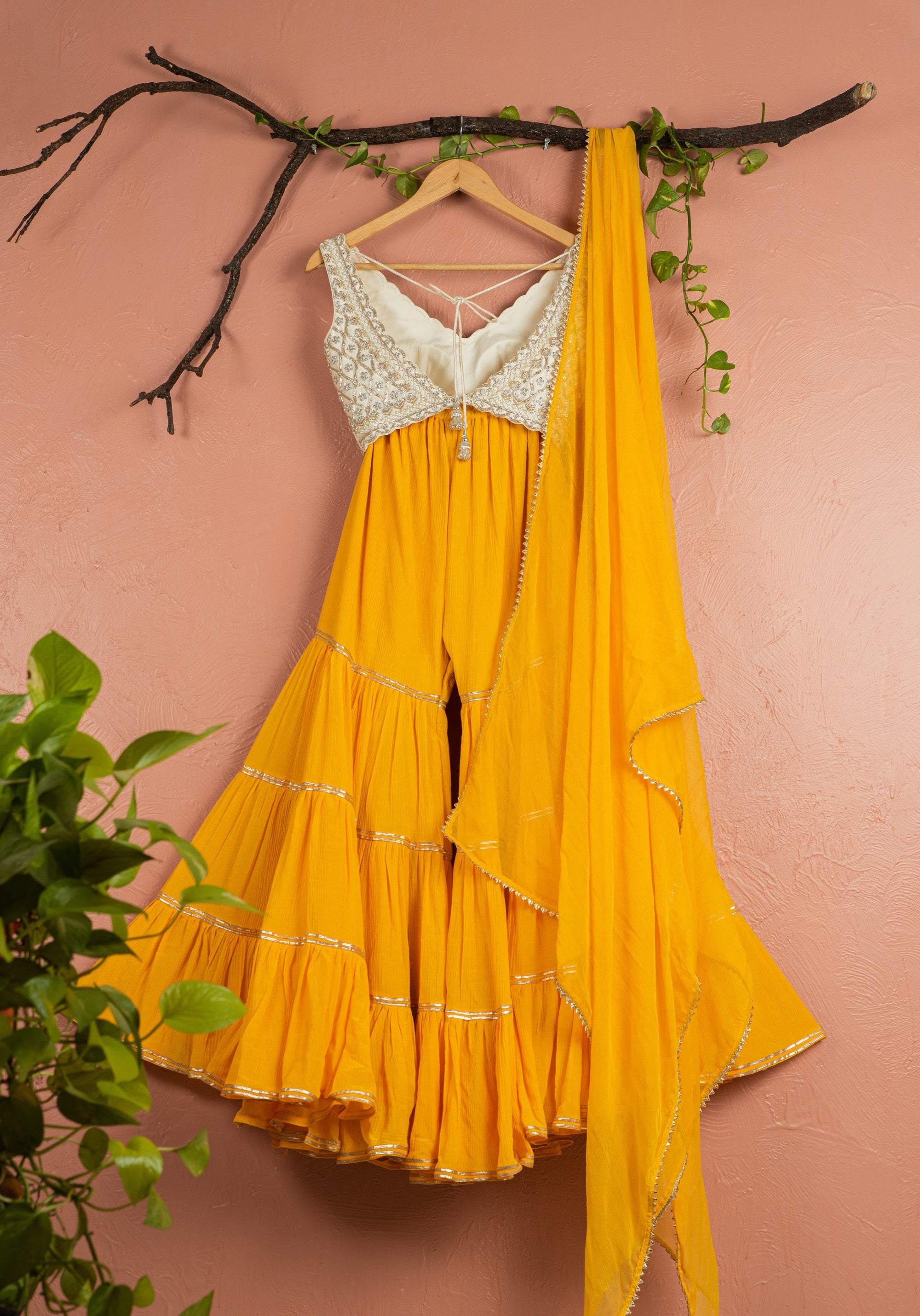Mango Yellow Sharara With Ivory Blouse Yellow Dupatta  - yellow dress