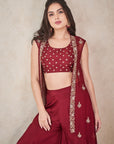 Maroon Jacket and Palazzo Set - palazzo set