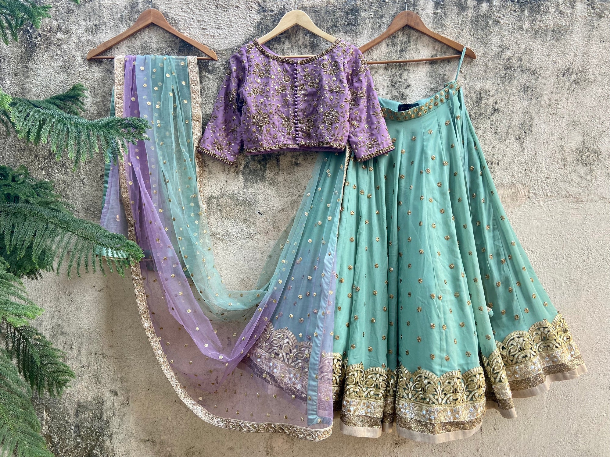 MAUVE And Sage Green Lehenga - lehenga set