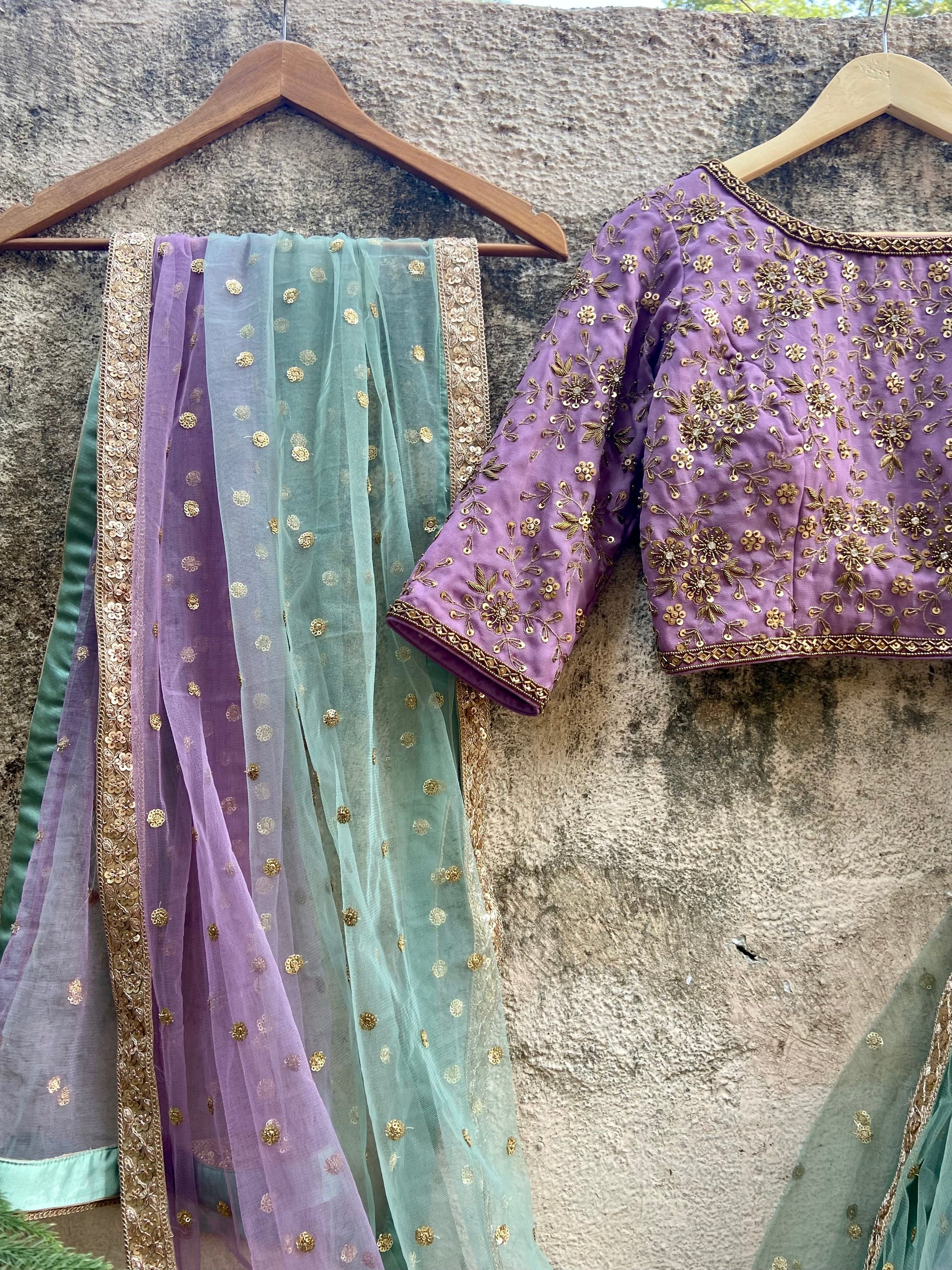 MAUVE And Sage Green Lehenga - lehenga set