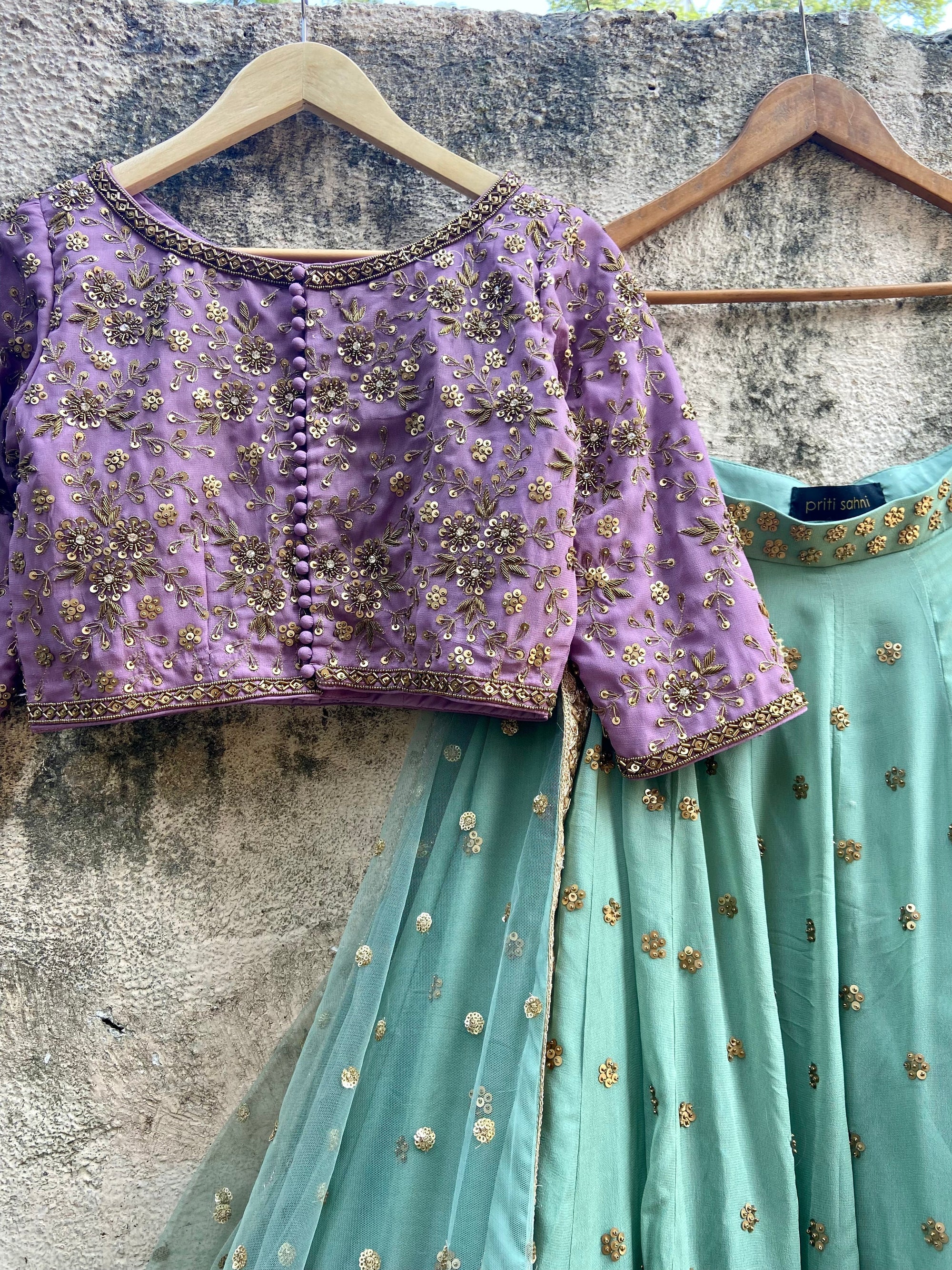 MAUVE And Sage Green Lehenga - lehenga set