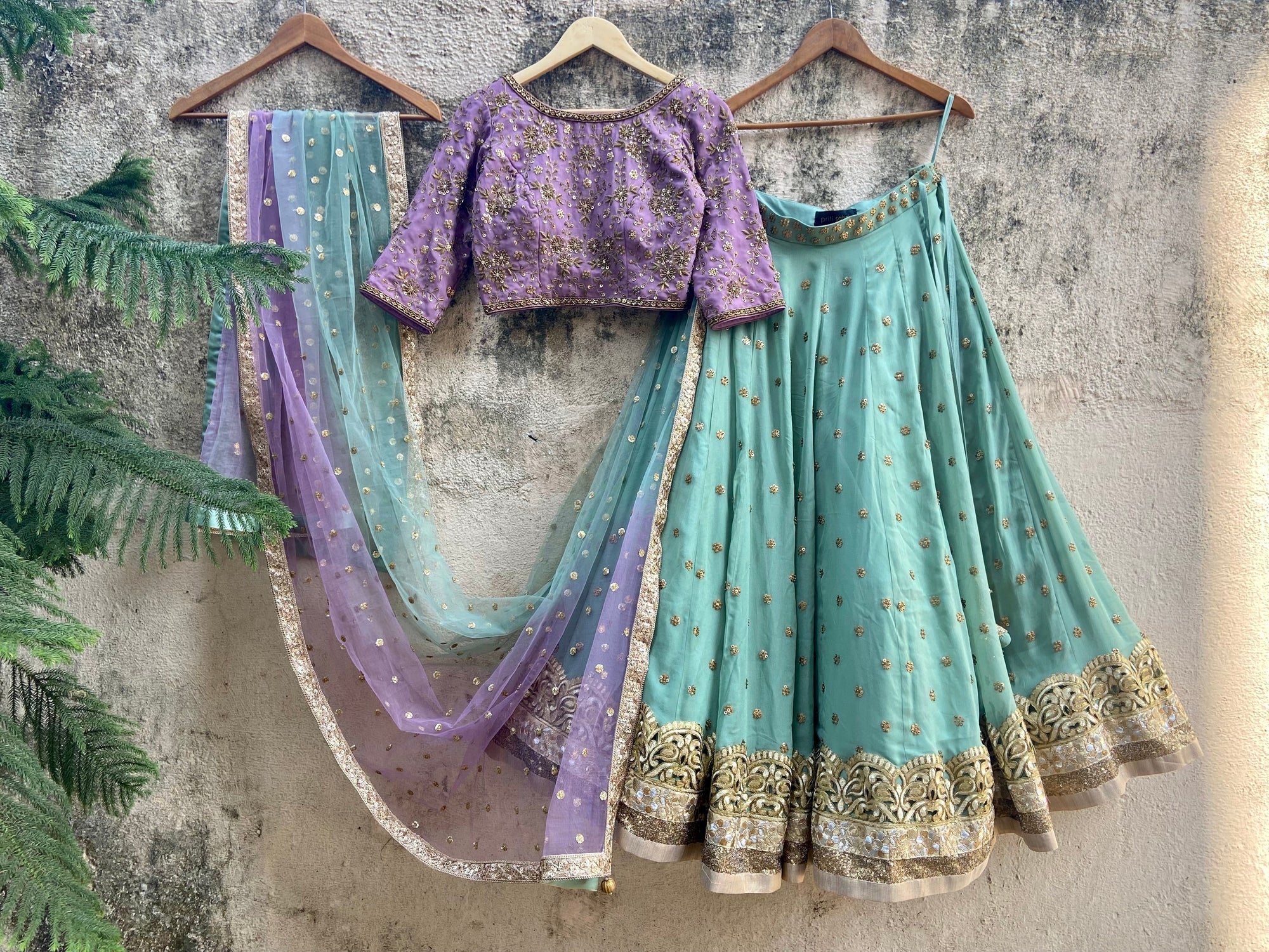 MAUVE And Sage Green Lehenga - lehenga set