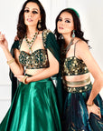 MEERA Green Blackout Satin Lehenga - dark green lehenga