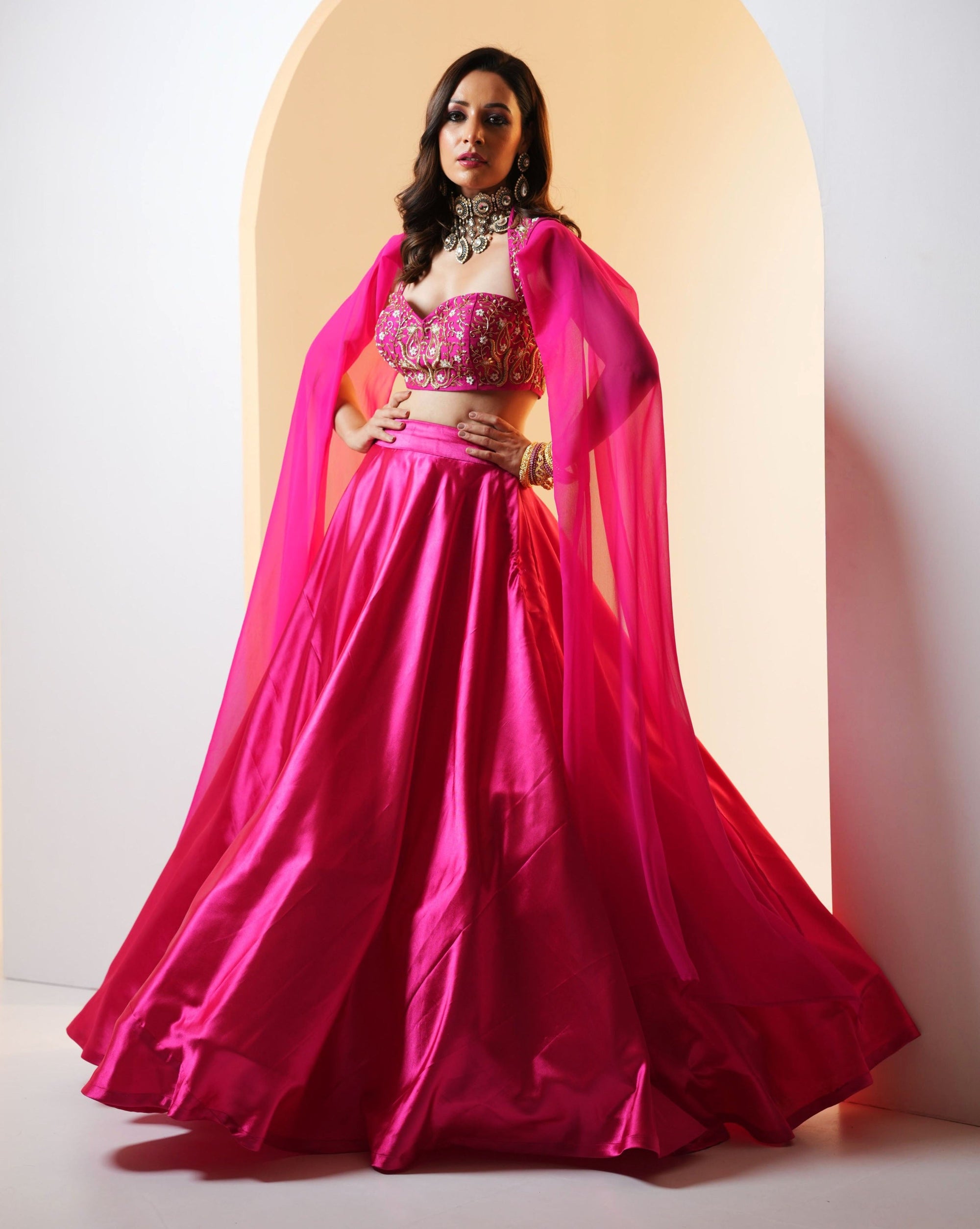 MEERA Hot Pink Lehenga Set - hot pink lehenga