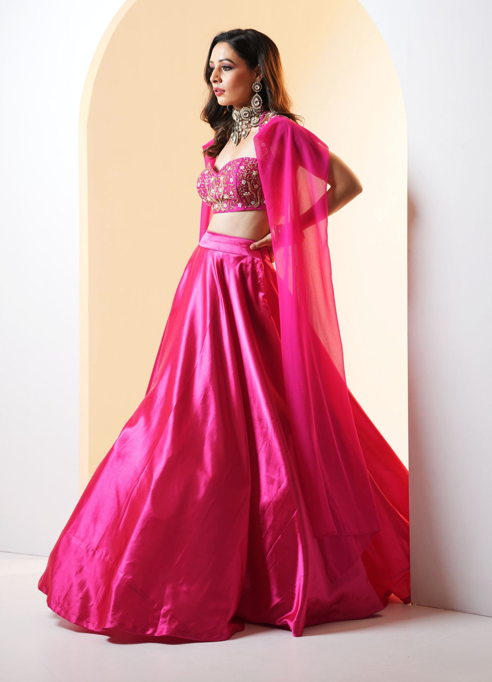 MEERA Hot Pink Lehenga Set - hot pink lehenga