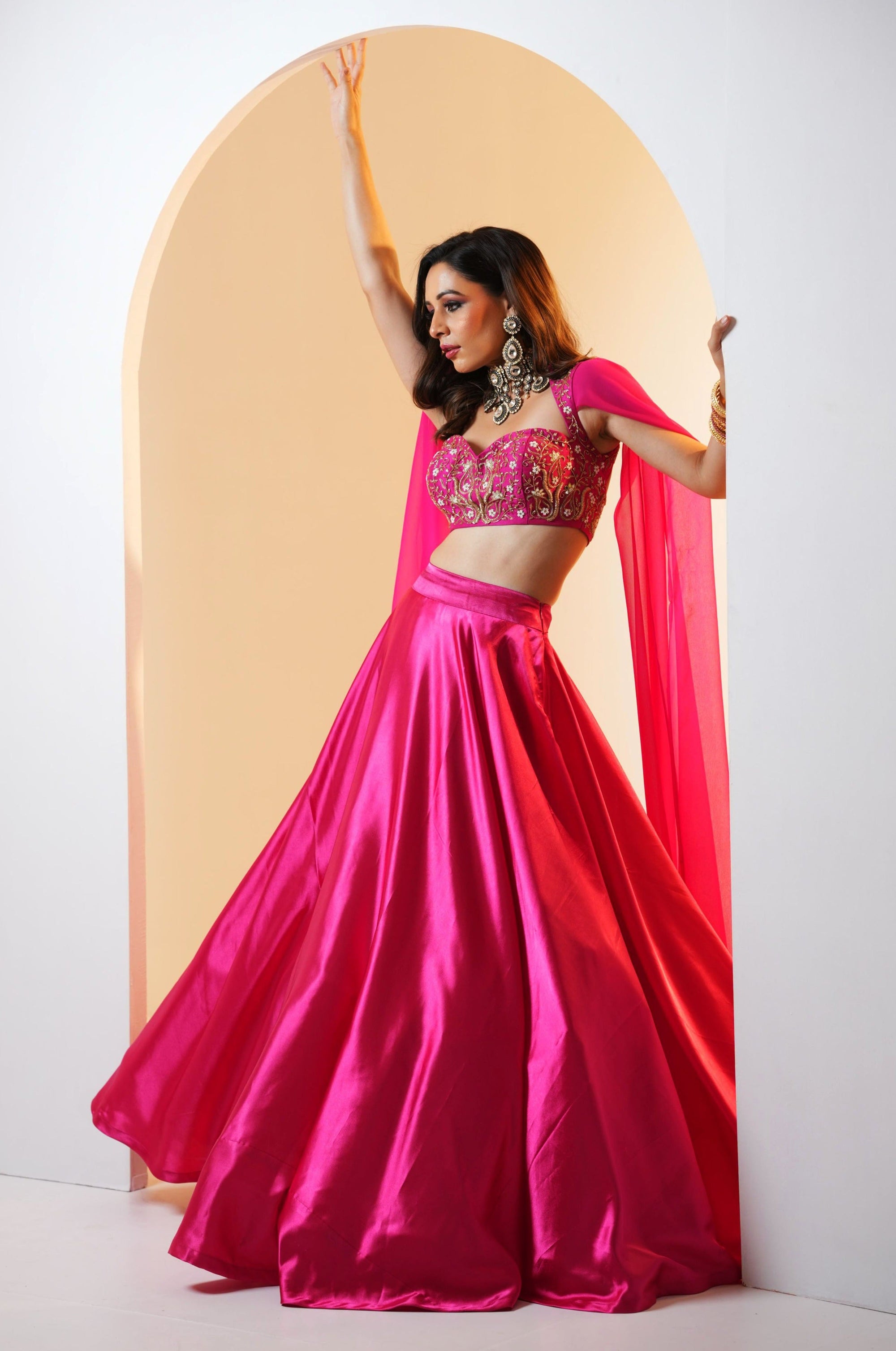 MEERA Hot Pink Lehenga Set - hot pink lehenga