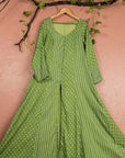 Meheni Green Bandani Print Anakarli With Straight Pants - indian wear for ladies