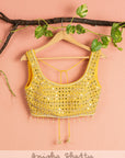 Melon Orange Organza Lehenga With Pineapple Yellow Mirrorwork Blouse Dupatta - yellow lehenga