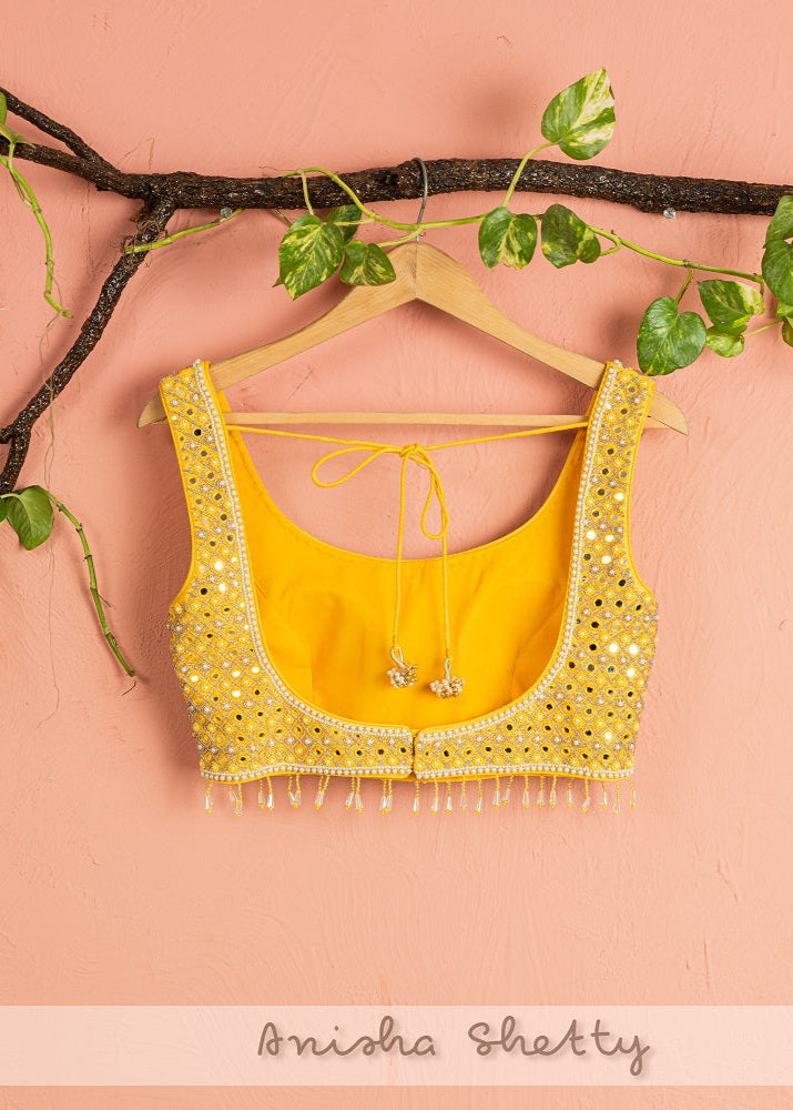 Melon Orange Organza Lehenga With Pineapple Yellow Mirrorwork Blouse Dupatta - yellow lehenga