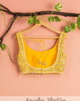 Melon Orange Organza Lehenga With Pineapple Yellow Mirrorwork Blouse Dupatta - yellow lehenga