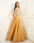Metallic Gold White Bustier With Gold Taffeta Skirt - designer outfit for women
