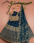 Midnight Blue Abla Lehenga with Mirror Blouse & Scallop Dupatta - dark blue lehenga