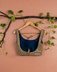 Midnight Blue Abla Lehenga with Mirror Blouse & Scallop Dupatta - dark blue lehenga