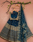 Midnight Blue Abla Lehenga with Mirror Blouse & Scallop Dupatta - dark blue lehenga