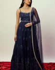 Midnight Blue Floral Anarkali Gown - blue dress