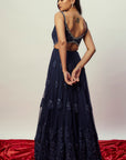 Midnight Blue Floral Anarkali Gown - blue dress