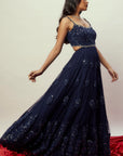 Midnight Blue Floral Anarkali Gown - blue dress