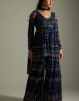 Midnight Blue Kurta Sharara Set - blue sharara