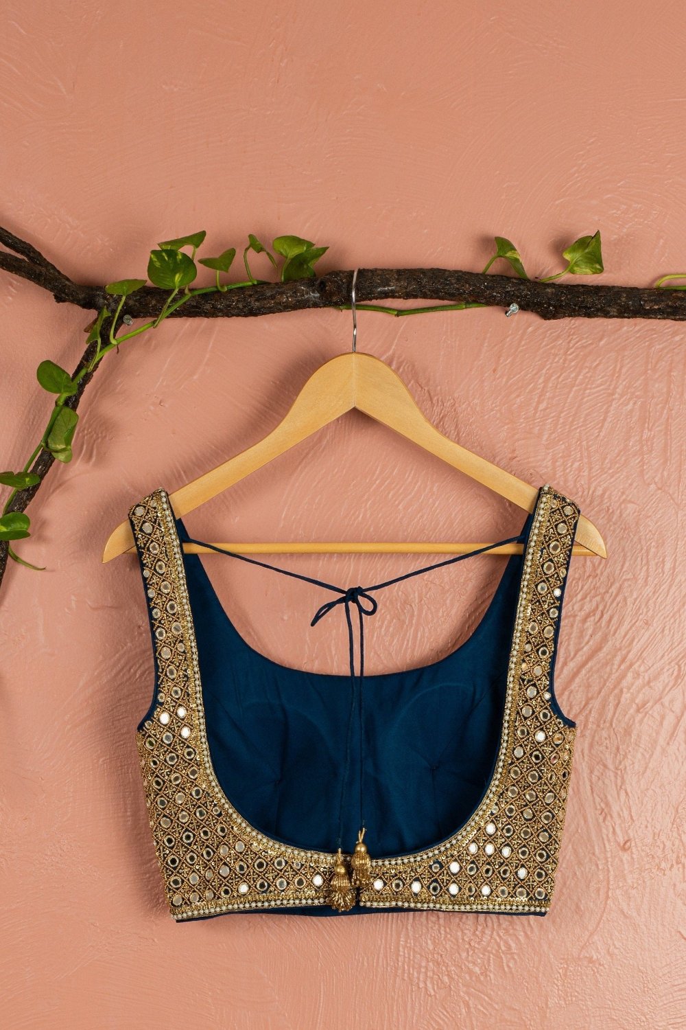 Midnight Blue Mirror Work Blouse With Ivory Sharara Net Dupatta - sharara set