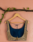 Midnight Blue Mirror Work Blouse With Ivory Sharara Net Dupatta - sharara set