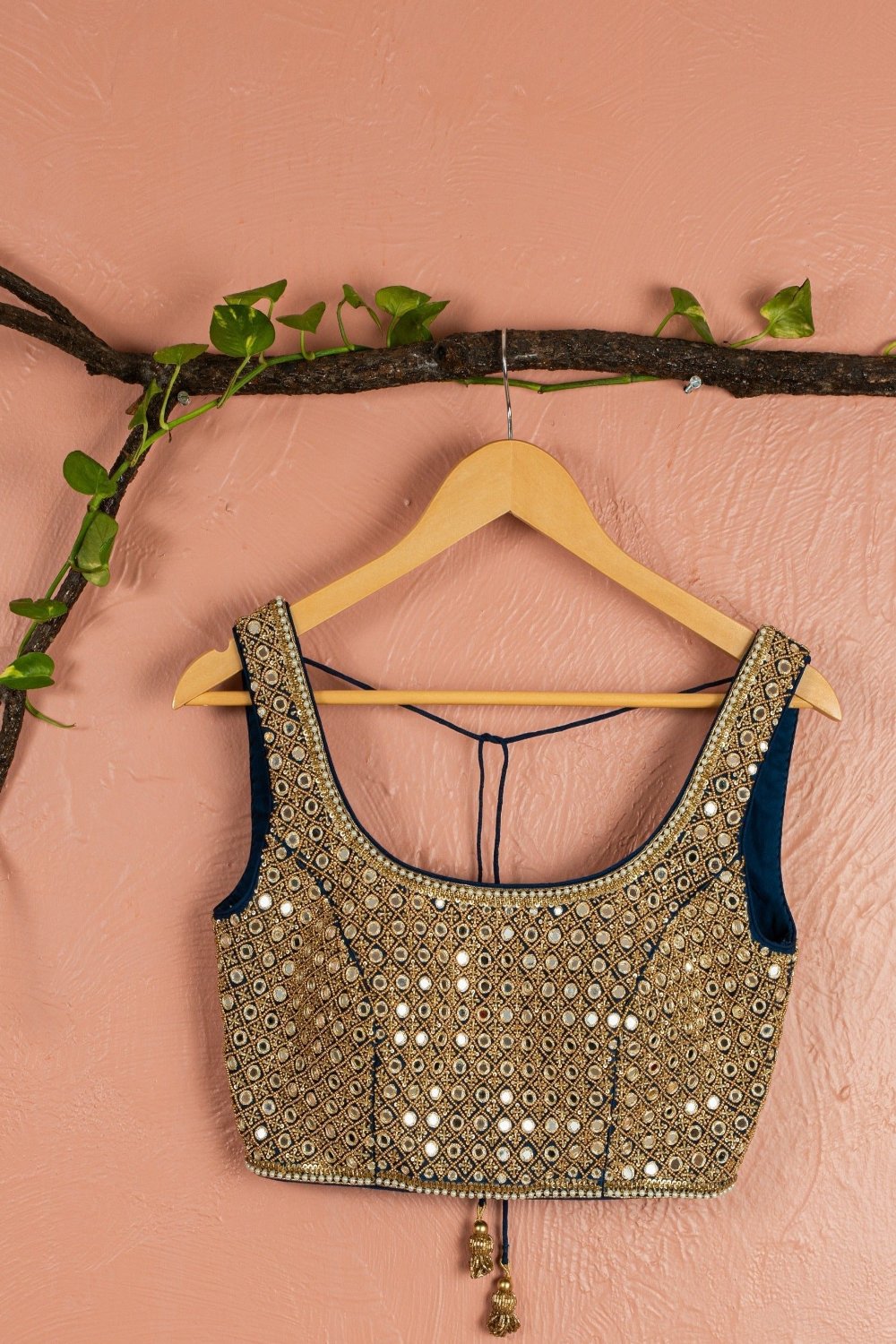 Midnight Blue Mirror Work Blouse With Ivory Sharara Net Dupatta - sharara set