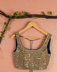Midnight Blue Mirror Work Blouse With Ivory Sharara Net Dupatta - sharara set