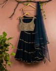 Midnight Blue Sharara With Mirror Work Blouse Dupatta - sharara