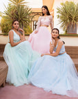 Mint Green One Shoulder Blouse With Pearl Embroidery Tulle Skirt - mint green dress