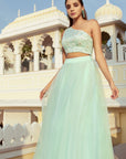 Mint Green One Shoulder Blouse With Pearl Embroidery Tulle Skirt - mint green dress
