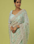 Mint Organza Embellished Saree Set - organza saree
