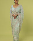 Mint Organza Embellished Saree Set - organza saree