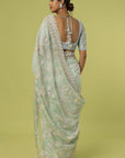 Mint Organza Embellished Saree Set - organza saree