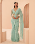 Mist Ruffle Saree Set - indian sari