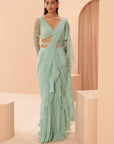 Mist Ruffle Saree Set - indian sari