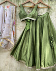 Moss Green Lehenga Set with Hand Painted Dupatta - lehenga
