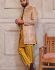 Multi Colored Mirror Work Prince Coat With Matching Raw Silk Suit - prince coat for men
