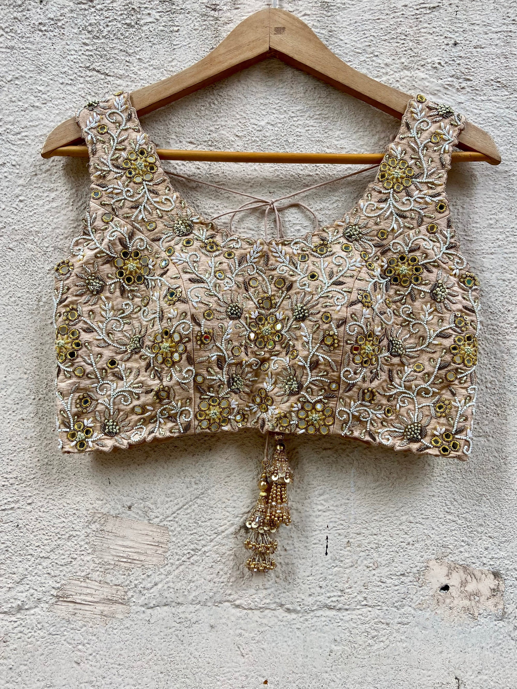 Mustard and Beige Mirror Cutwork Lehenga Set - mirror work lehenga
