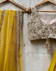 Mustard and Beige Mirror Cutwork Lehenga Set - mirror work lehenga