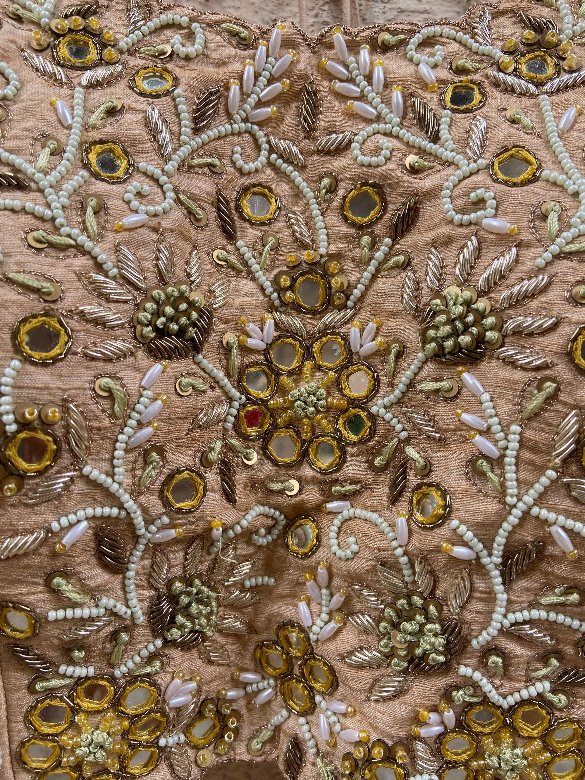 Mustard and Beige Mirror Cutwork Lehenga Set - mirror work lehenga