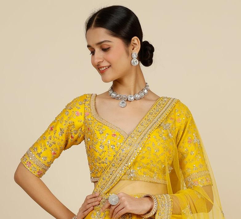 Mustard Raw Silk Bhavna Lehenga - yellow lehenga