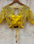 Mustard Ruffled Embroidered Pre-stitched Saree - sari indian clothing