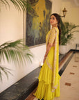 Mustard Ruffled Embroidered Pre-stitched Saree - sari indian clothing