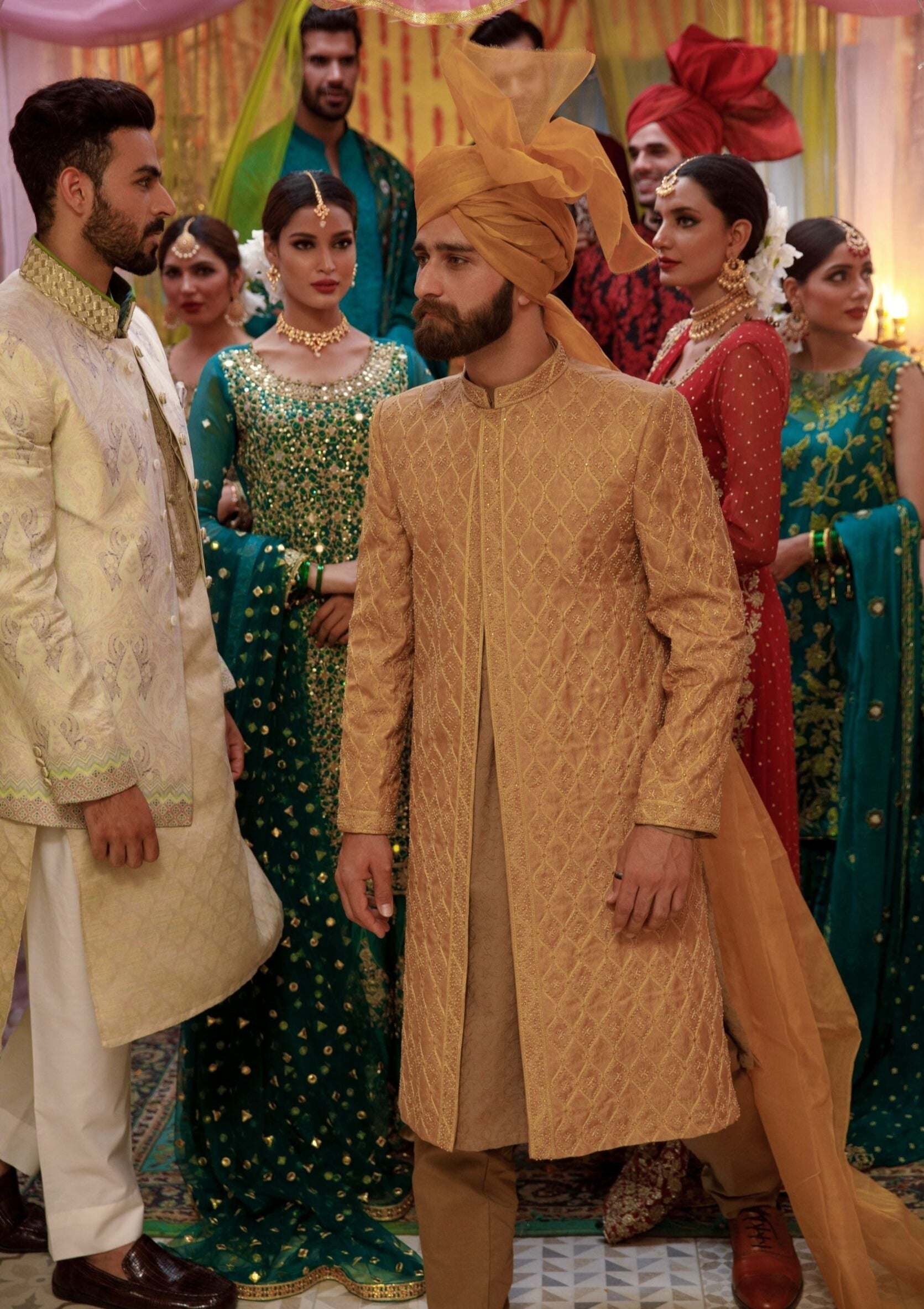Mustard Shade Chikan Sherwani - groom sherwani